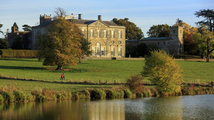 View of the west front from across the river at Claydon, Buckinghamshire